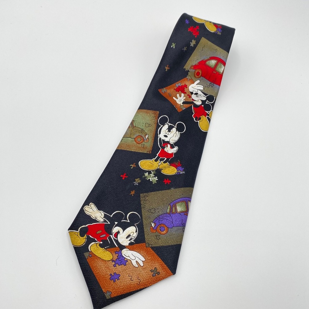 Vintage Mickey Mouse Puzzle Piece  Disney Cars Black Novelty Tie Men's‎ Men